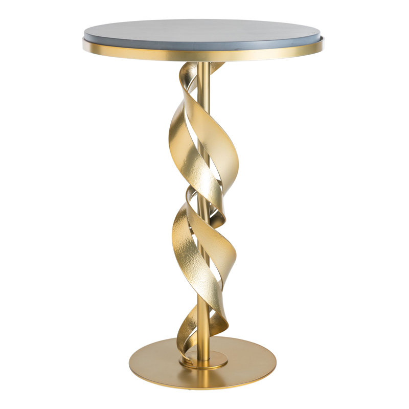 Folio Wood Top Accent Table, Gray, Modern Brass