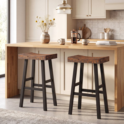 Ensemble de 2 ou 4 tabourets de bar style selle, chaises de bar en bois massif avec assise style selle et repose-pieds en bois d'hévéa