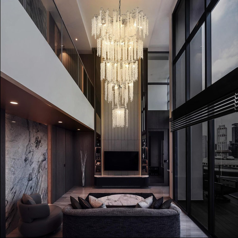 Hoeg Light Crystal Dimmable LED Tiered Chandelier, Silver