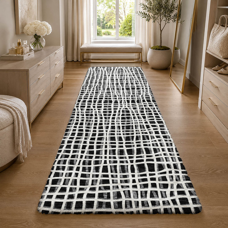 Tapis à rayures Dream Shag ADS729 lavable à la machine de qualité supérieure, Black, 2'3" x 7'6" Runner