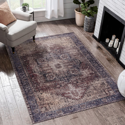 Tapis 5 x 8 pour chaque foyer - lavable, à poils courts, antidérapant, antidérapant, pliable, pour animaux de compagnie, doux, teinté (bourgogne, lavable, pliable, cuisine, salon, chambre à coucher, textile doux