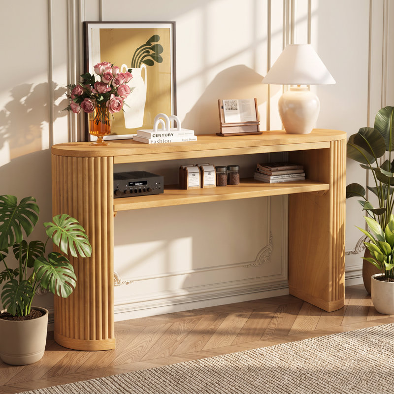 Console ovale en placage de bois de frêne l 53,2 po x P 14 po x H 30 po TREXM