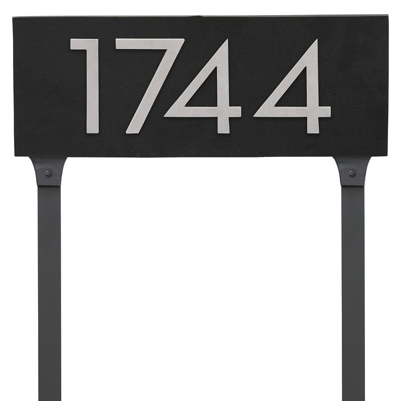 Floating 1-Line Lawn Address Sign, Black, Brushed Aluminum, Yes