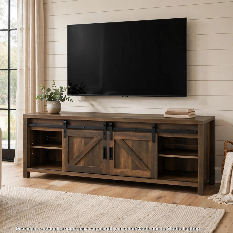 Meuble télé avec foyer et portes de grange Ency