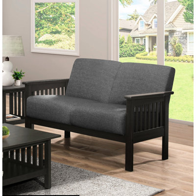 Style transitionnel avec assise et dossier à coussin gris, cadre en bois massif et bois d'hévéa avec coussins texturés