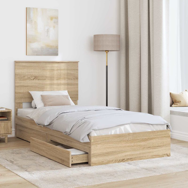  Bed Frame With Drawer Engineered Wood, European Single (90 x 200 cm), Sonoma Oak