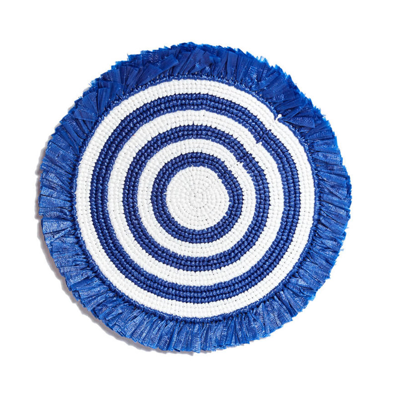 Napperons tissés à franges, Bleu marine/blanc
