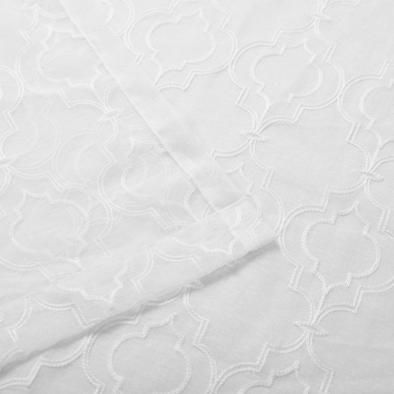 Steinbeck Geometric Embroidered Sheer Grommet Curtain Panels, 52" W x 96" L, White