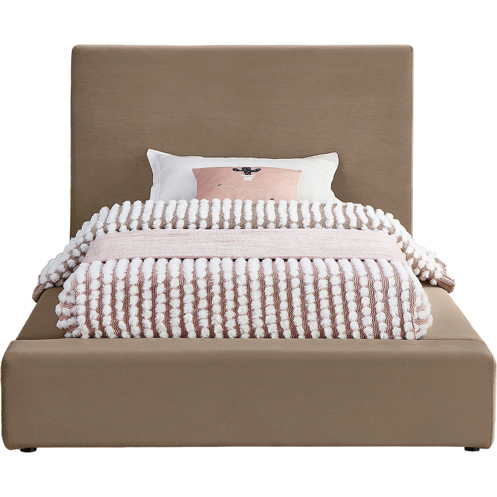Ishia Velvet Upholstered Bed, Twin, Taupe Velvet