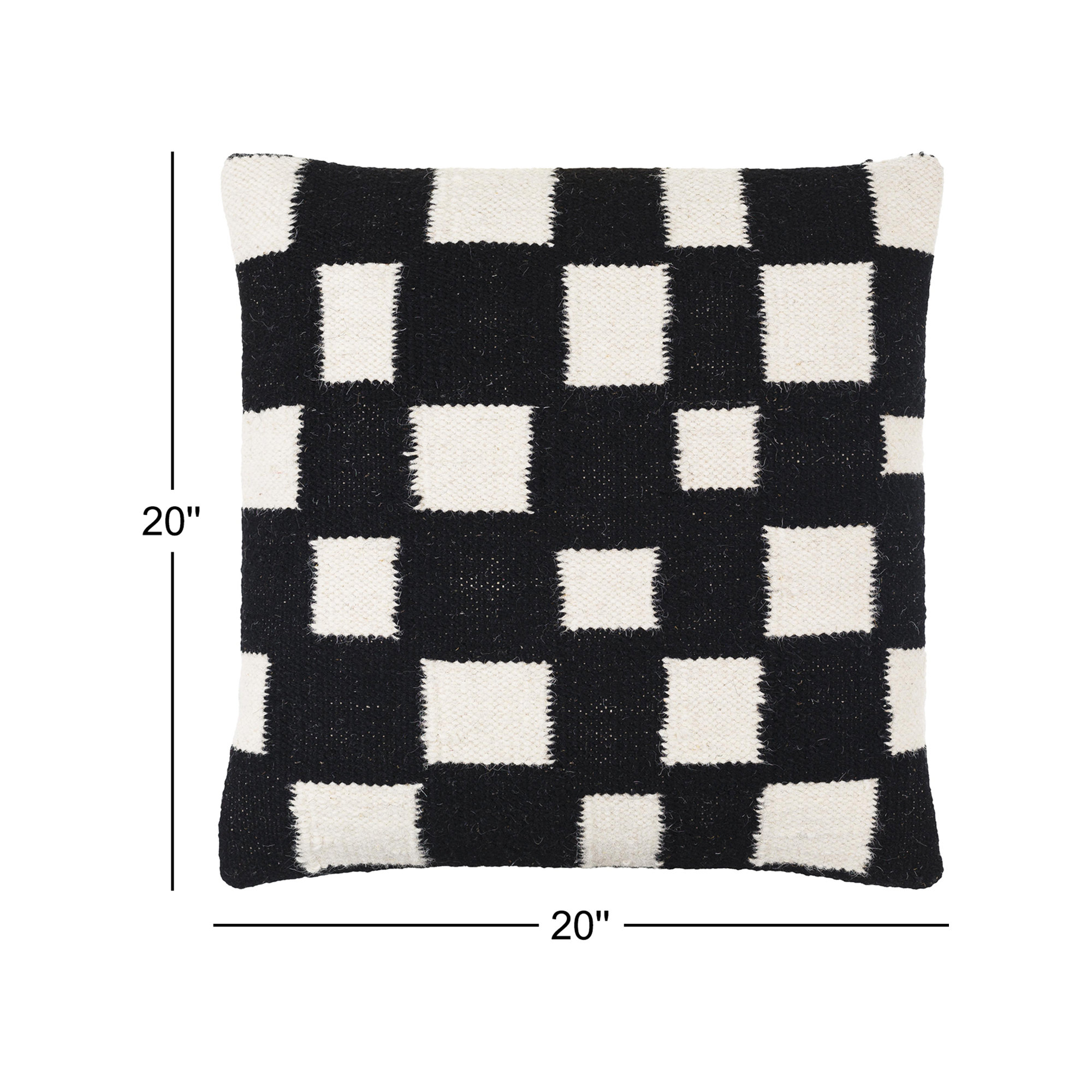 Leonida Geometric Cotton Throw Pillow, Down, 20"H x 20"W, Jet Black/Off-White