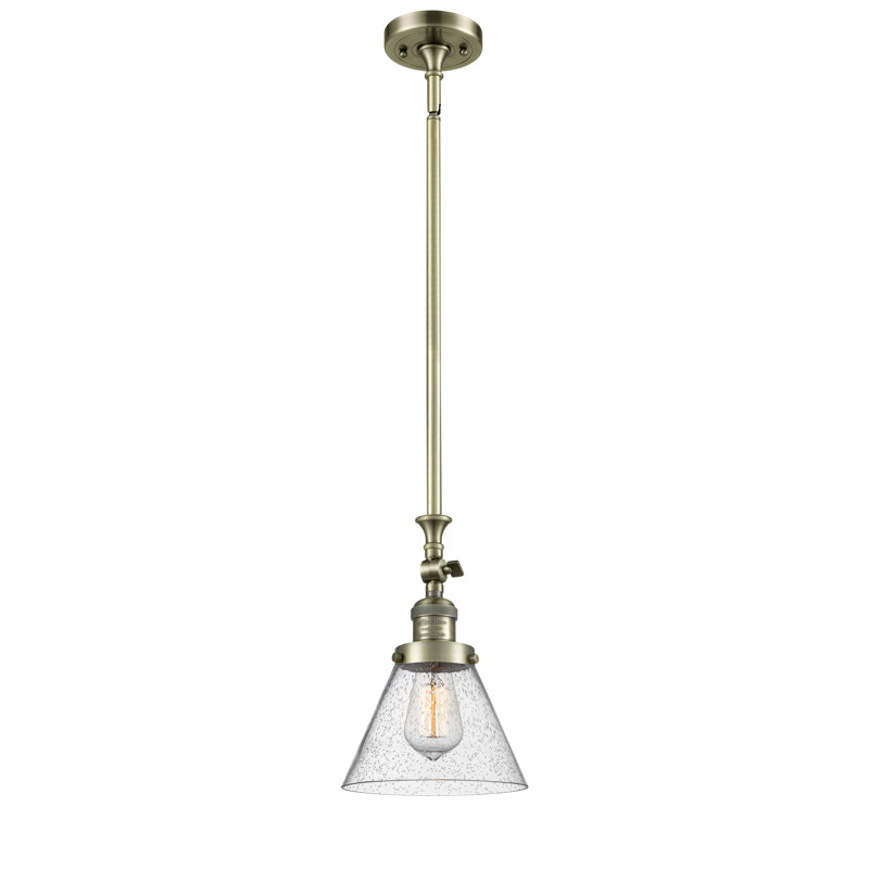 Luminaire suspendu conique à 1 lumière Harbert, Grainé, Chrome poli, Ampoule incandescente rétro de 60 watts