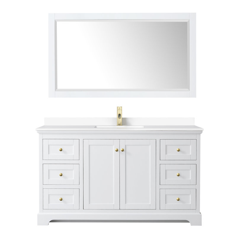 Avery 60'' Single Bathroom Vanity with Marble Top, White, White Cultured Marble, Polished Chrome