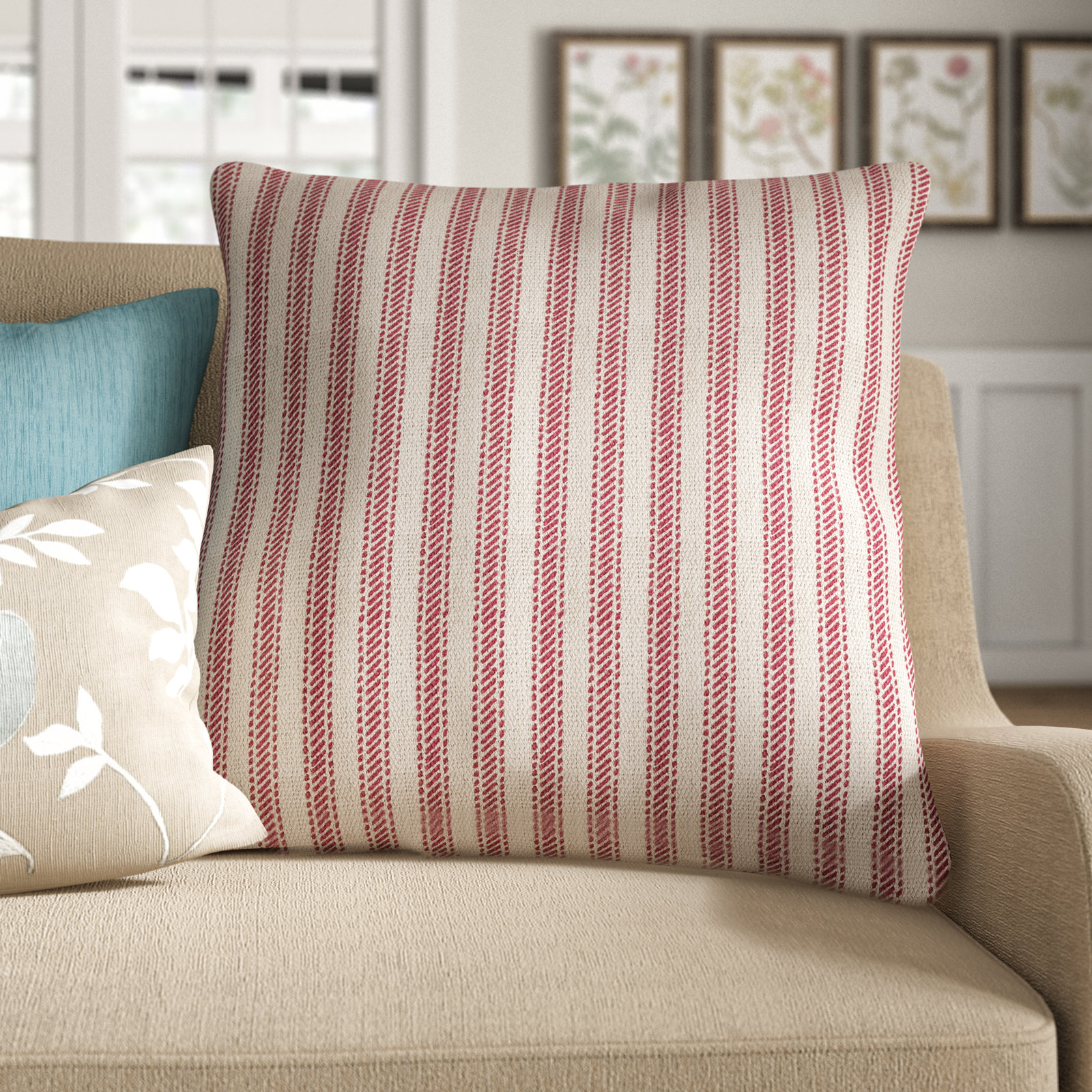 Percy Striped Pillow Cover, Red, Pillow Cover Only - No Insert