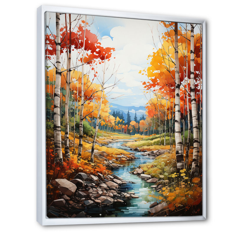 Catarzi Birch Woods Autumn Harmony I, reproduction d'art sur toile, H 32 po x l 16 po x P 1 po, Cadre flottant blanc