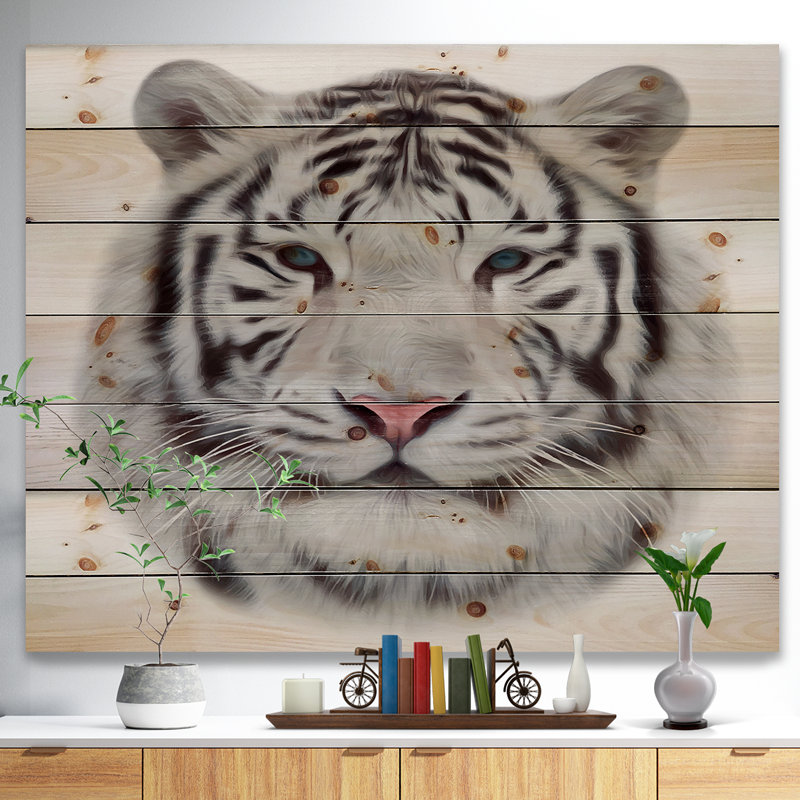 « white bengal tiger », peinture à l’animal, H 15 po x l 20 po x P 1 po, Bois