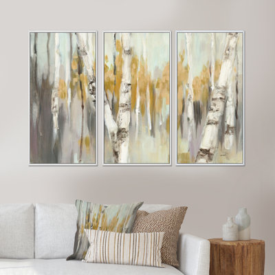 " Silver and Yellow Birch Forest " 3 Piece Art Watercolor Print