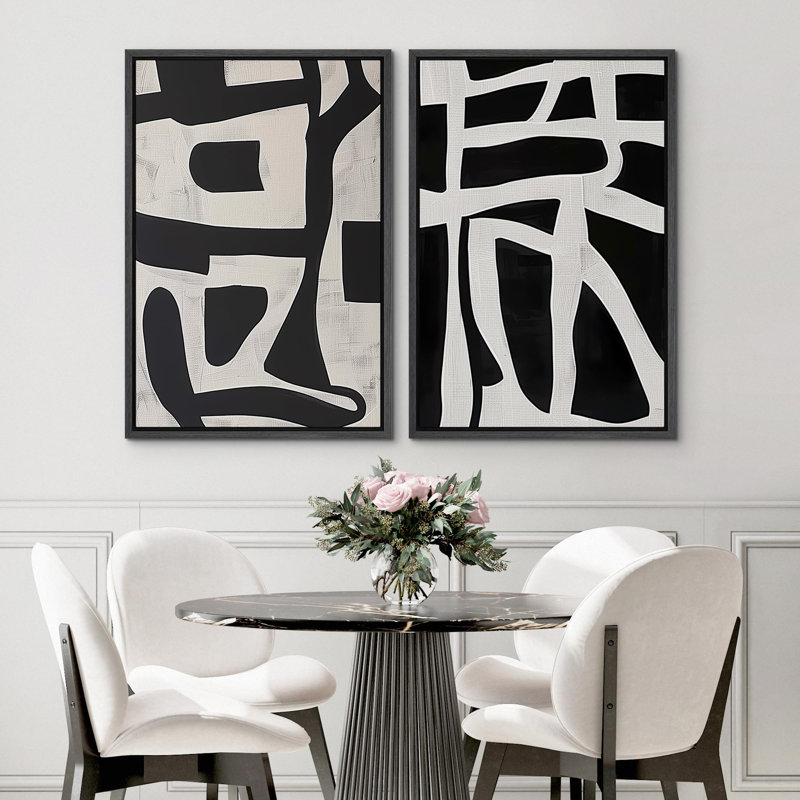 «Mid-Century Modern Brown Polygon Abstract Shapes», 2 pièces sur toile, H 36 po x l 24 po, Cadre noir