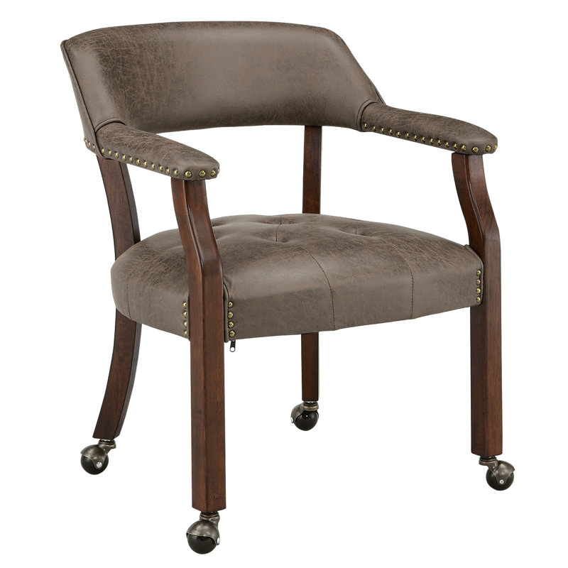 LUMERA Collection Swivel Tufted Arm Dining Chair Poker Chair Dark Brown, Dark Brown, Cherry