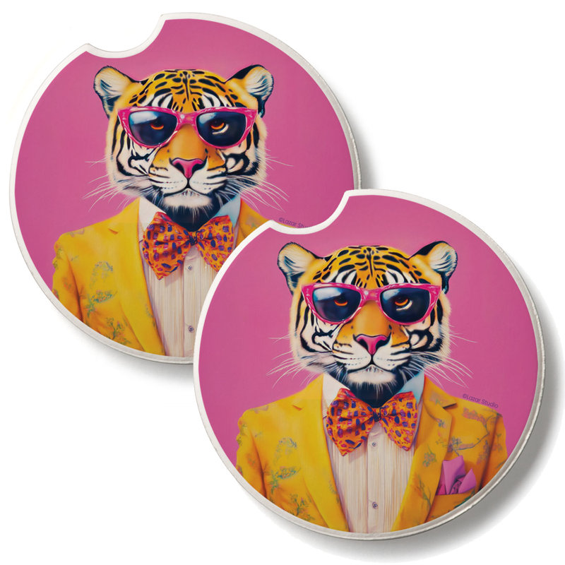 Ensemble de 2 sous-verres en pierre Joyful Jungle Cat