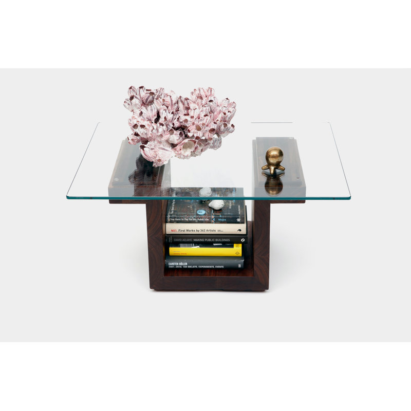 Glass Top Solid Wood Base Dining Table, Walnut
