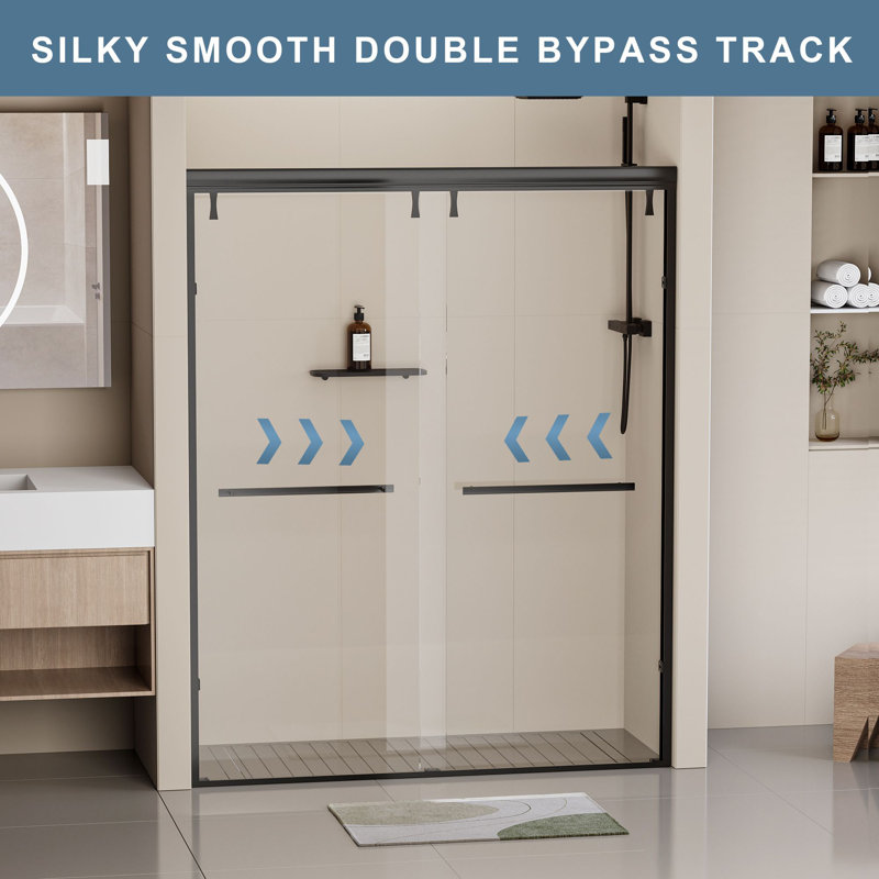 Matte Black Aluminum Double Sliding Shower Door with Clear Tempered Glass