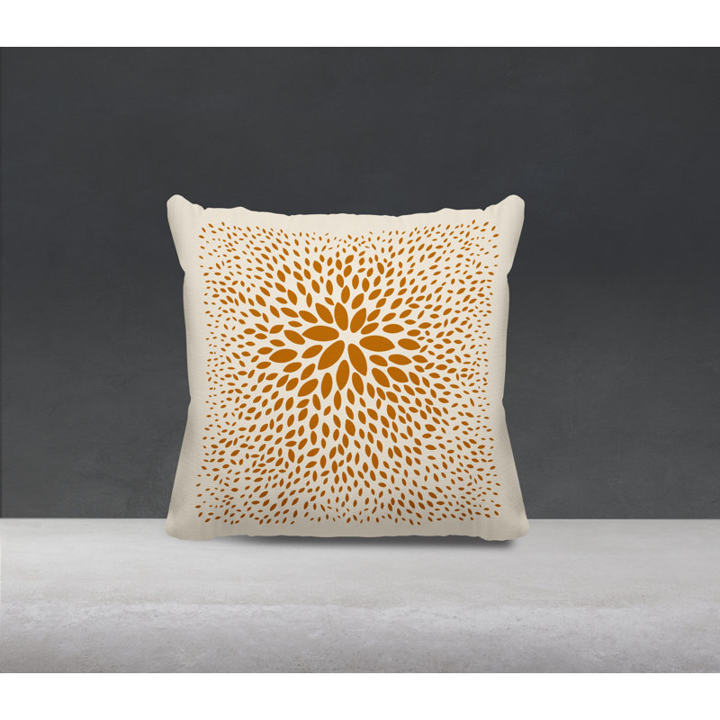 Coussin décoratif intérieur / extérieur en polyester filé à la main Bavière, H 17 po x l 17 po, Orange/Crème