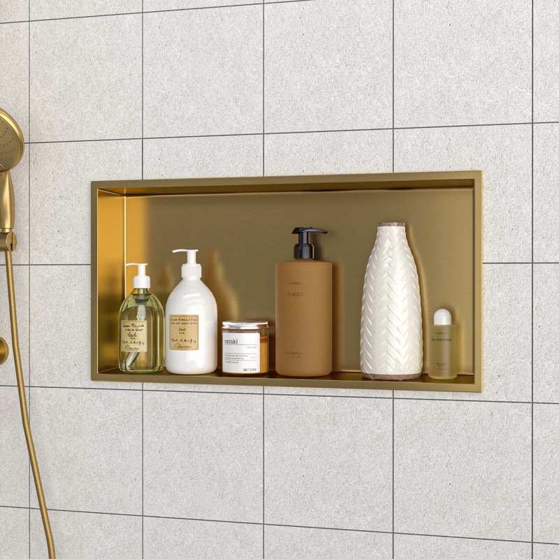 Accent Cabinet, Small Cabinet, Small Storage Cabinet, Metal Locker, Shower Niche, For Bathroom, Brushed Gold
