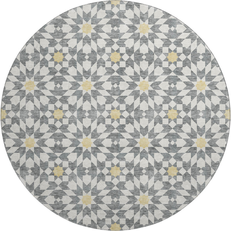 Premium Machine Washable Tweedy Gray Rug, Round 8'