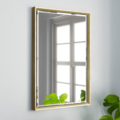 Lohoski Rectangle Wall Mounted Mirror with Aluminum Metal Frame, Beveled Decorative Thin Framed Accent Mirror, Horizontal and Vertical