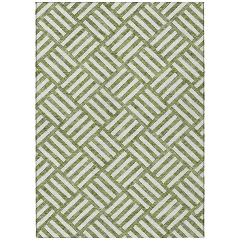 3' X 5' Olive Green And Ivory Geometric Washable Indoor Outdoor Area Rug
