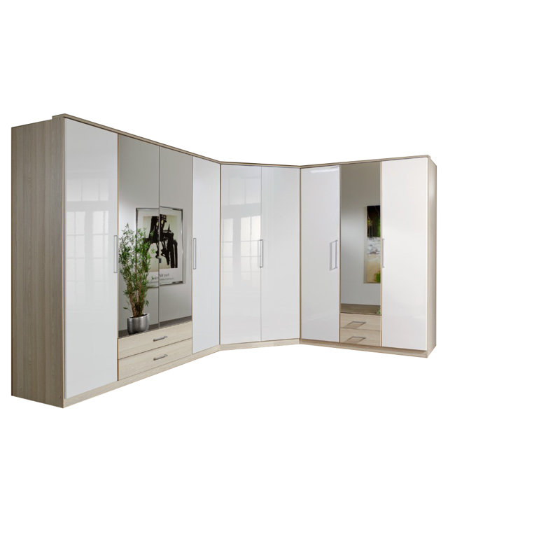 Barbier 4 Door Manufactured Wood Wardrobe, Ash / White High Gloss