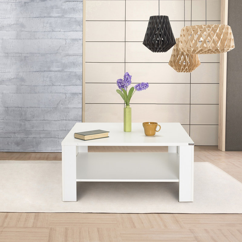 Modern White Coffee Table with Additional Storage, 35.4 x 16.5 x 35.4 inches | 100% Melamine Coated Particle Board for Durability | Elegant Solid Color Design, Perfect for Living Room & Contemporary Spaces