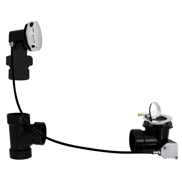 45" Cable Drive Bathtub Pop-Up Drain Trim with Ball Joint Rotary Overflow and Sch. 40 ABS Fittings