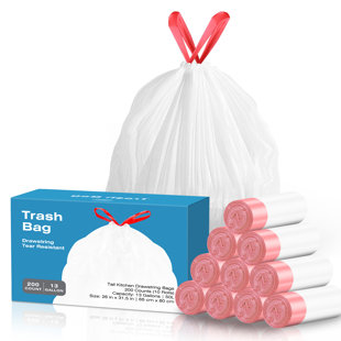 50 Liter/13 Gallon Drawstring Plastic Trash Bags - 200 Count,white,unscented,tear-free Design,trash Can Liners For Kitchen,home,office