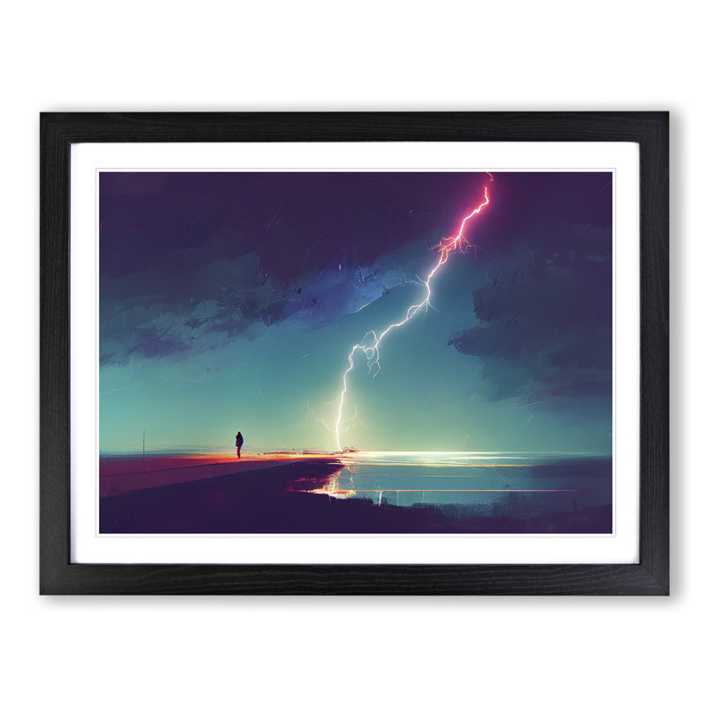 Sensational Lightning Storm - Framed Print, Black , 46cm H x 64cm W x 2cm D
