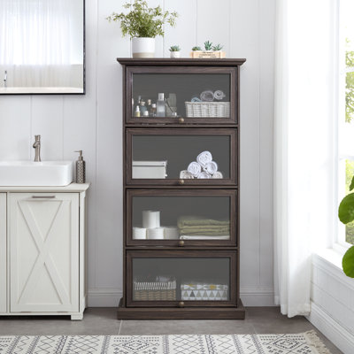 Vitrine à 4 niveaux avec portes en verre rabattables