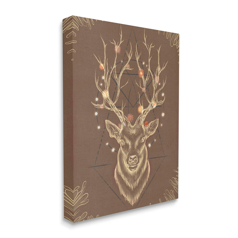 Croquis géométrique abstrait de bois de cerf rustique par Ziwei Li - impression d'art graphique, Giclée encadrée noir minuit