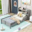 Lit plateforme simple gris antique avec fabrication en bois, DEL intégrée, tête de lit avec rangement et garde-corps-1283285405-1283285395
