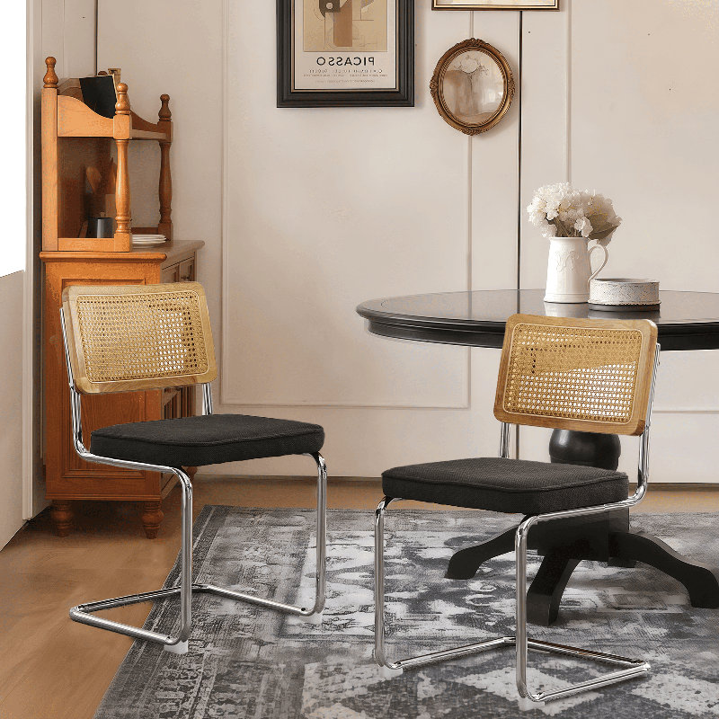 Chaise d'appoint en porte-à-faux rembourrée Crumley, 4, Noir