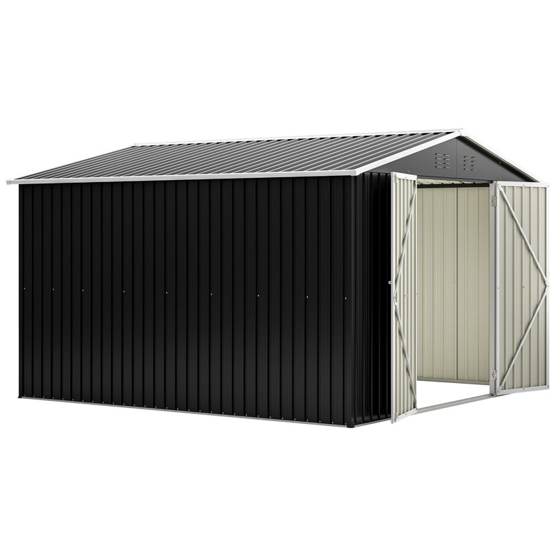 Outdoor Storage Shed 10x10 Ft, Metal. Lockable Doors & Frame. Enhanced Ventilation Waterproof. Black. Suits Lawn, Backyard, Patio Demands Strong Structure For . , Ventilated, Ideal