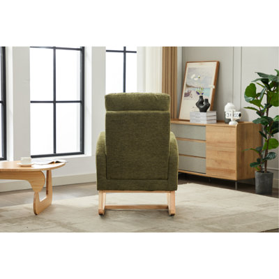 Chaise berçante avec repose-pieds réglable, pieds en bois massif, poche latérale, éponge haute densité et bande de bois cyan supplémentaire, fauteuil moderne 28,92 po avec cadre en contreplaqué 25,52 po