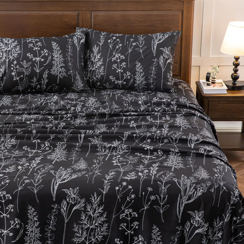 Hyprest Sheets, Soft Breathable Farmhouse Bed Sheet Sets, Deep Pocket Sheets, Queen Sheet Set, Black Leaf