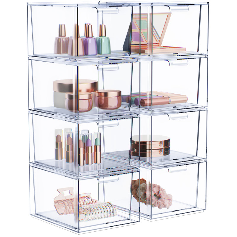  Ensemble de 8 tiroirs de maquillage et organisateurs de coiffeuse empilables en acrylique transparent
