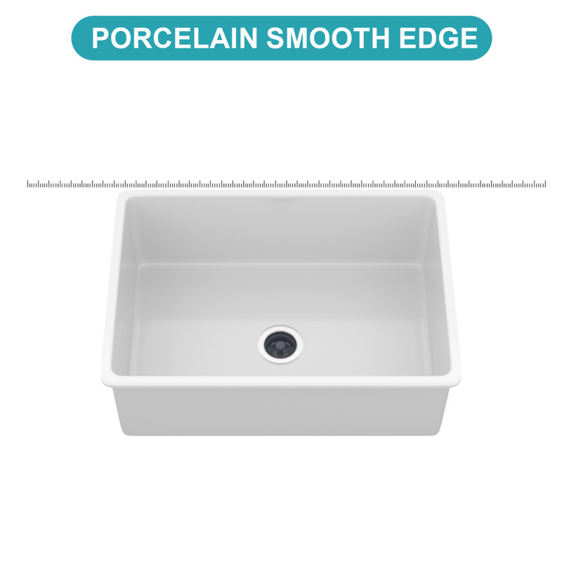 Évier de cuisine encastré en argile réfractaire simple 27 po x 19 po x 10 po en porcelaine blanche
