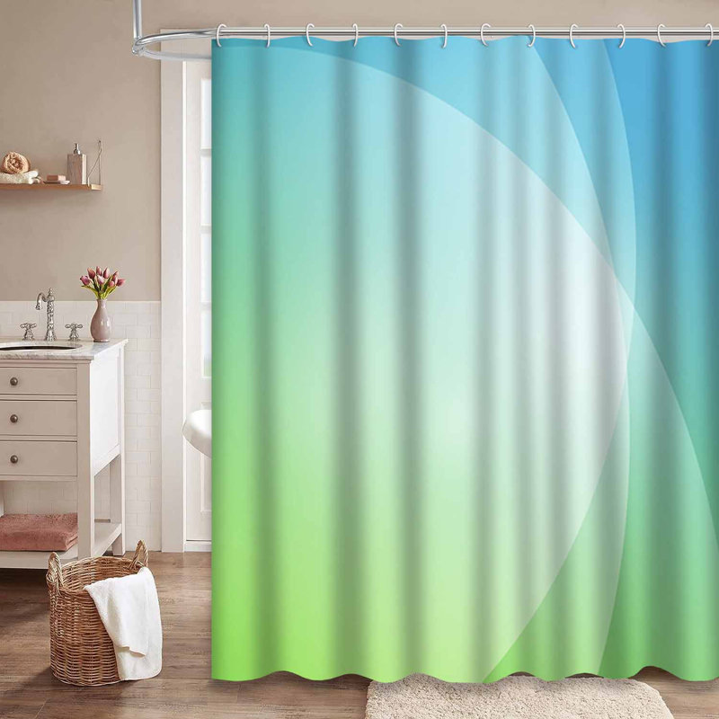 Rideau de douche coloré bleu-vert avec 12 crochets, L 72 po x l 78 po