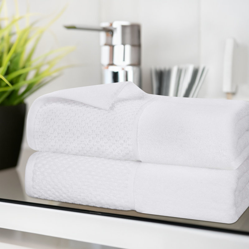 Superior Lodie Cotton Plush Soft Absorbent Jacquard Solid and Two-Toned Bath Sheet, White/White