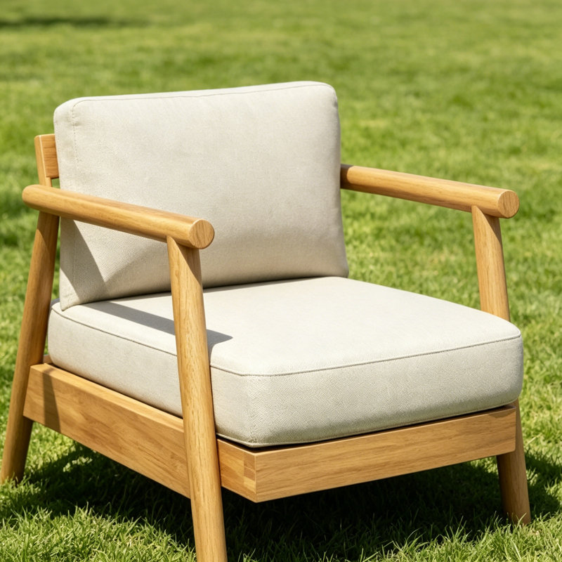 Patio Acacia Wood Club Chair With Water-Resistant Cushion, Teak + Beige (1 PC )