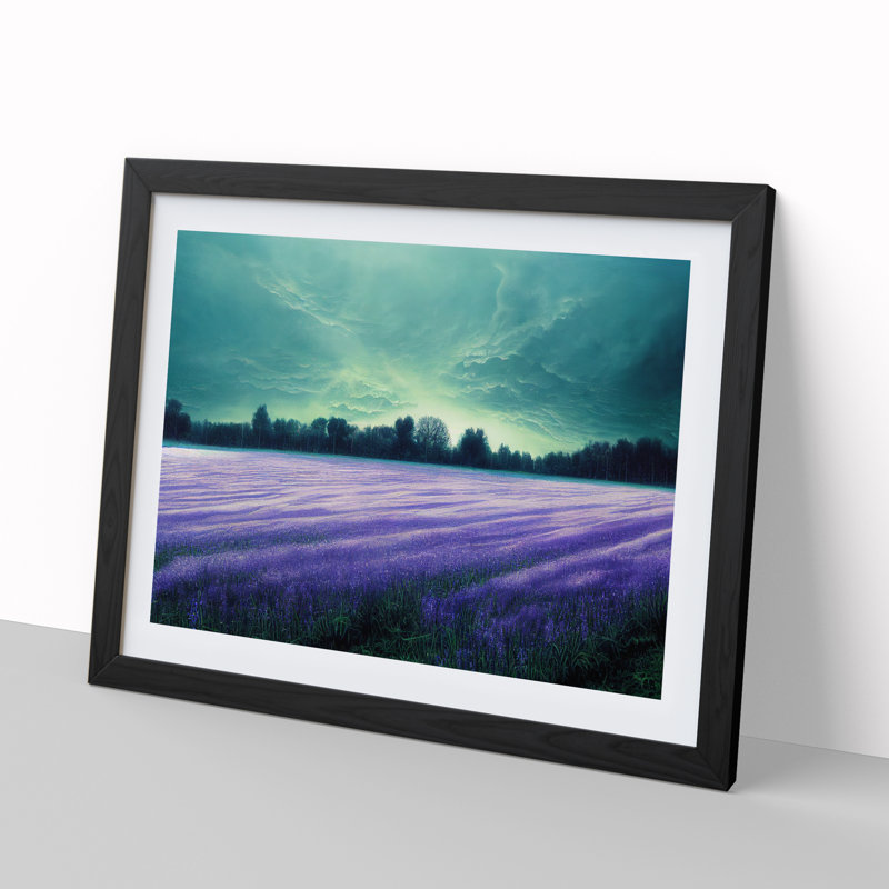 Illuminated Bluebell Field - Single Picture Frame Painting, 46cm H x 64cm W x 2cm D, Black