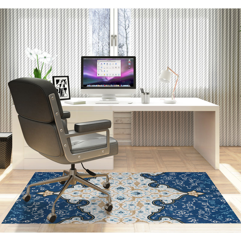 Tapis pour chaise rectangulaire à poils courts Belle, L 36 po x L 60 po, Bleu marine