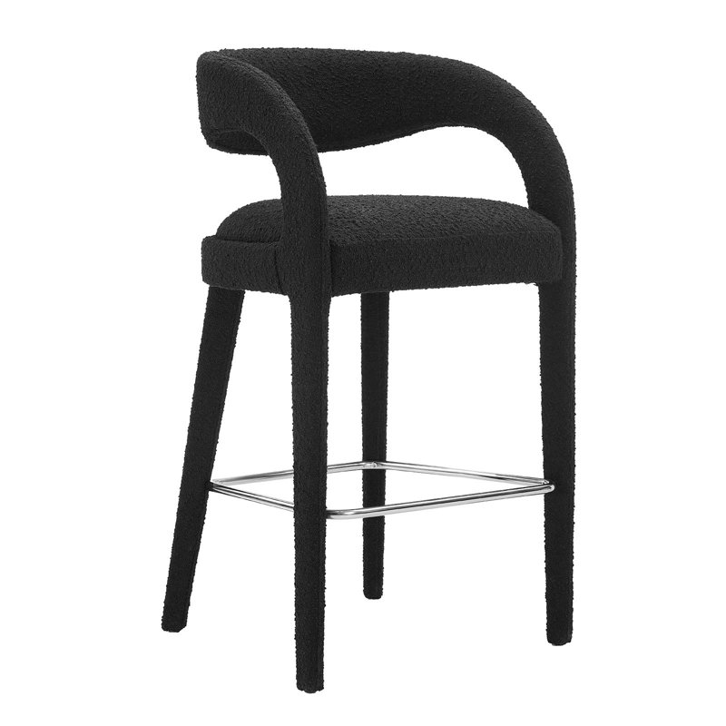 Modway Pinnacle Upholstered Stool, Silver, Black, Bar Stool (30" Seat Height)